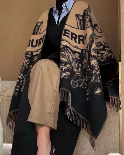 【BURBERRY バーバリー 】バーバリー最新作ナイトウォーホース両面ジャガードショールケープ‼ ️定番中の定番