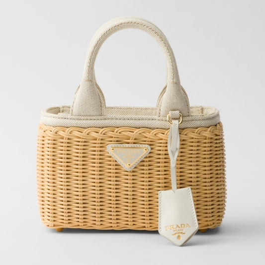 PRADA◆ウーブンファブリック キャンバス ミニ トートバッグ