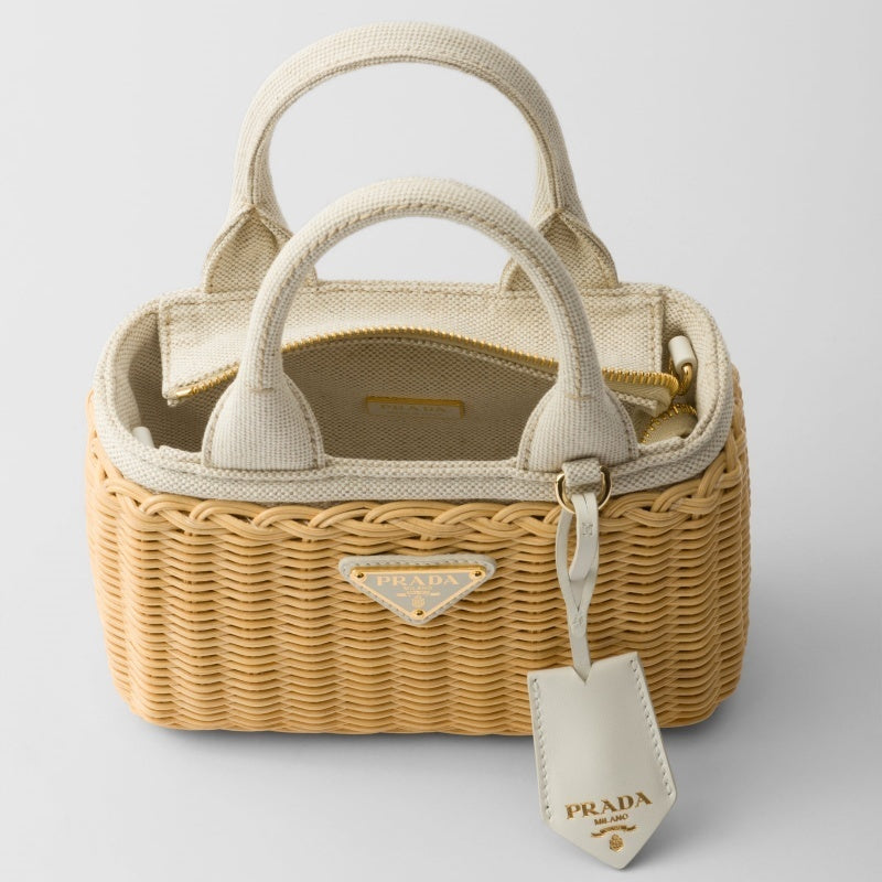 PRADA◆ウーブンファブリック キャンバス ミニ トートバッグ