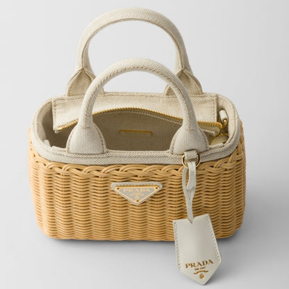 PRADA◆ウーブンファブリック キャンバス ミニ トートバッグ