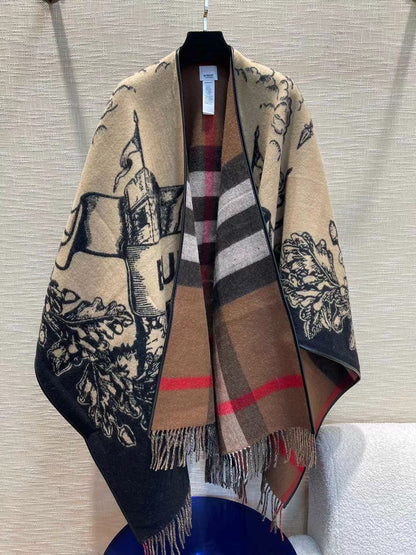 【BURBERRY バーバリー 】バーバリー最新作ナイトウォーホース両面ジャガードショールケープ‼ ️定番中の定番