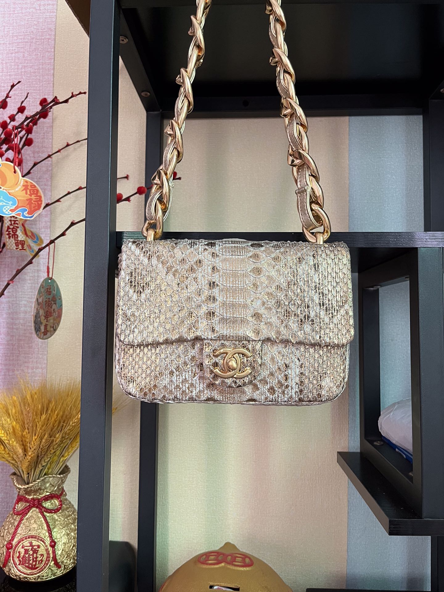 BOLSA CHANEL 2.55 PYTHON FLAP BAG AS3214