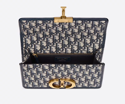 【DIOR】ブルー 30 MONTAIGNE ディオール オブリーク ジャカード キャンバス フラップ チェーンクラッチバッグ