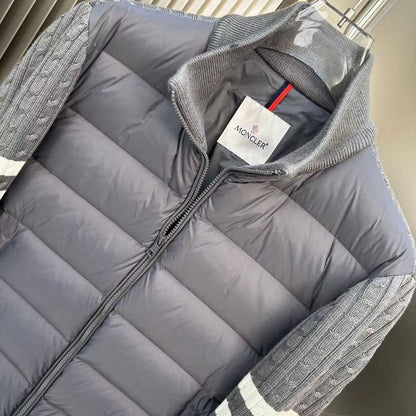 【Moncler】モンクレール 2025 スタンドカラーニットウールパッチワークダウンジャケット
