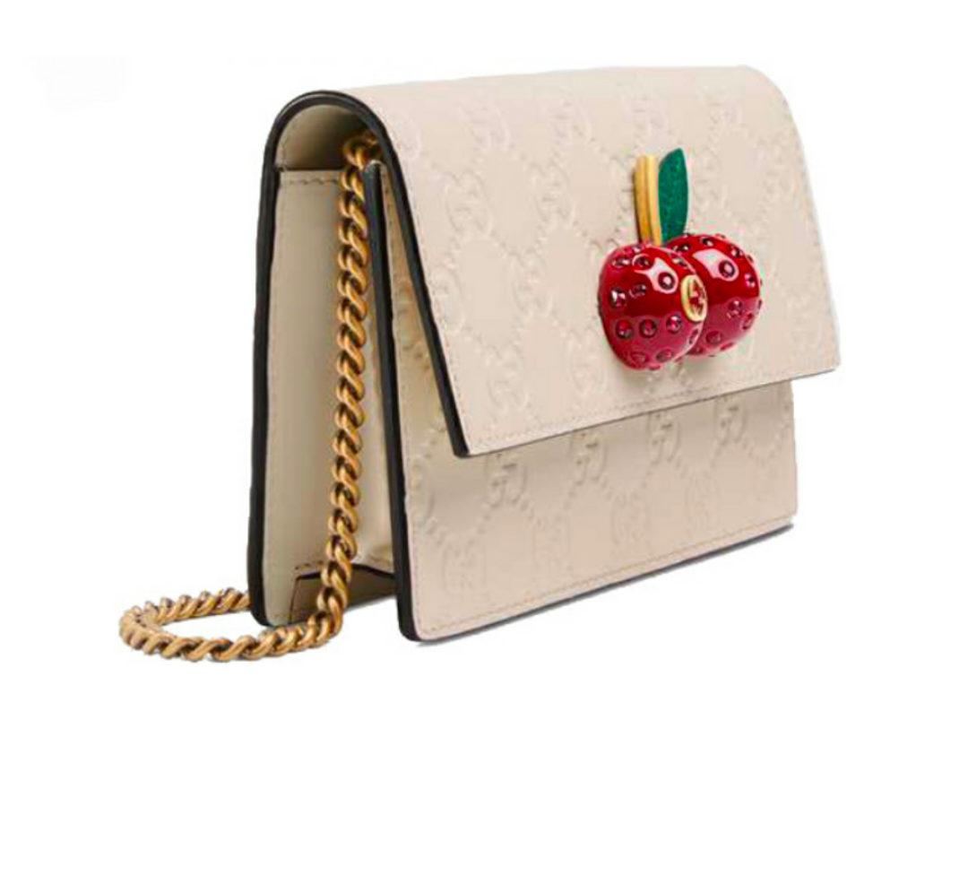 大人気♪グッチグッチシグネチャーコレクションチェリーレザーショルダークロスボディバッグミニウィメンズホワイト