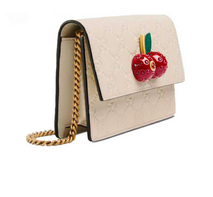 大人気♪グッチグッチシグネチャーコレクションチェリーレザーショルダークロスボディバッグミニウィメンズホワイト