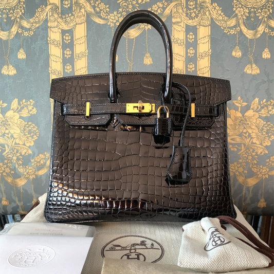 HERMES バーキン25 ポロサス クロコダイル ニロティカス 黒G金具