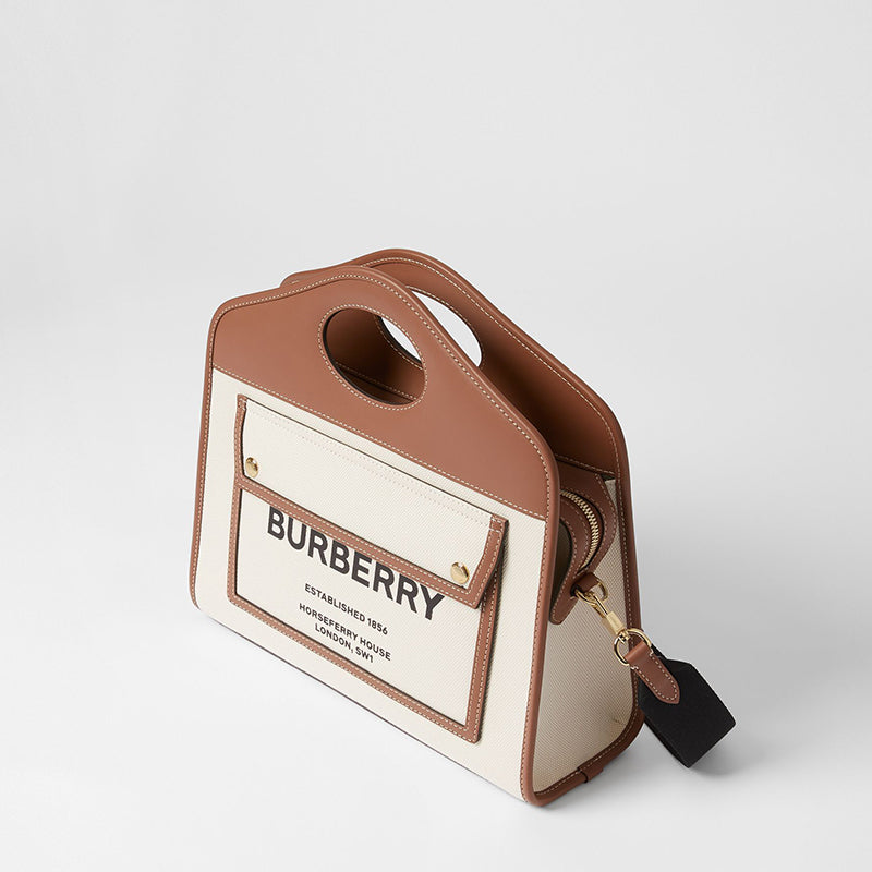 【BURBERRY】キャンバス レザー スモール ポケット トート