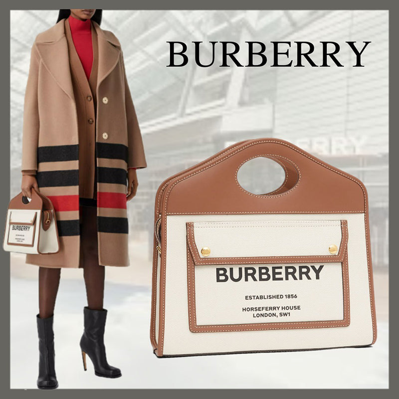 【BURBERRY】キャンバス レザー スモール ポケット トート