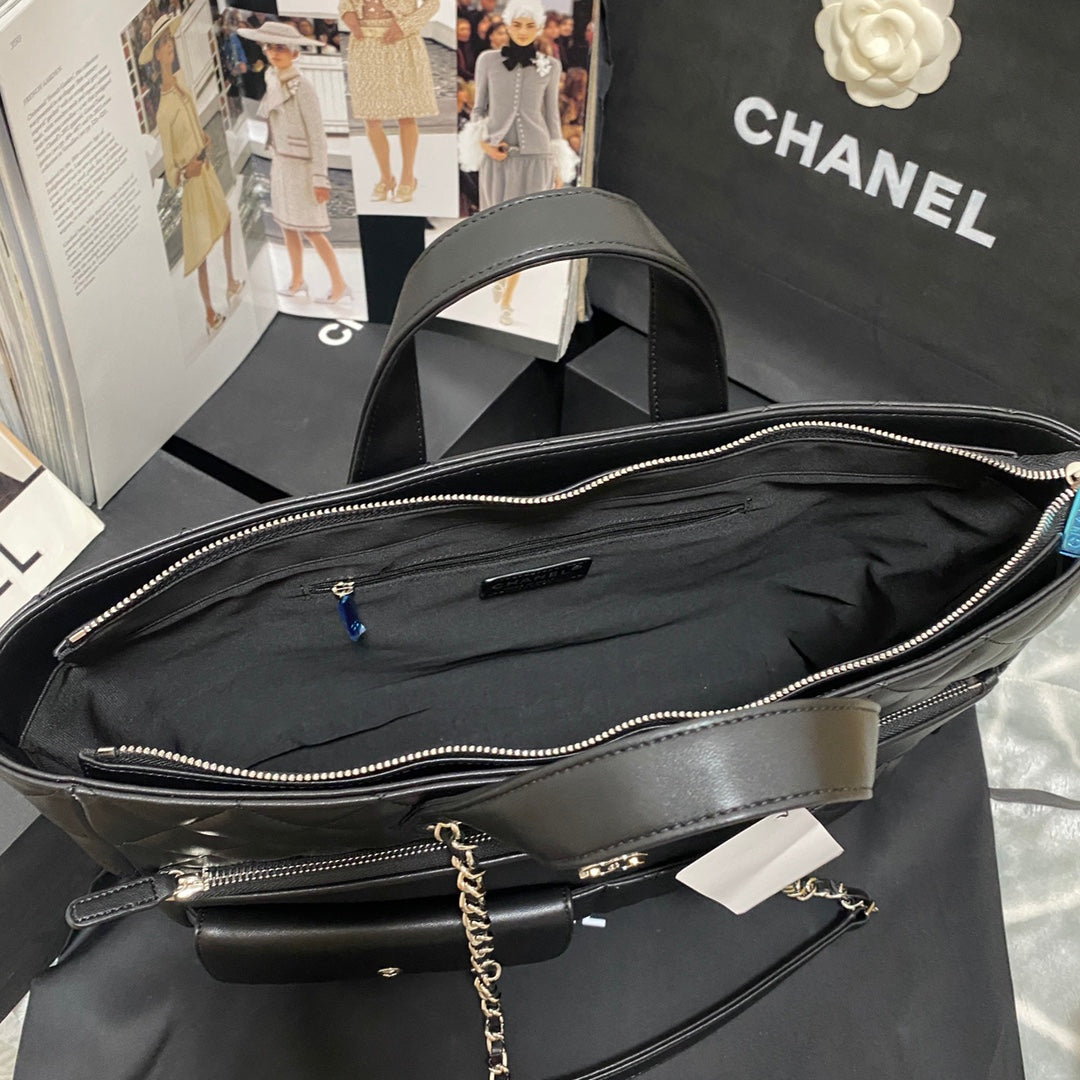 Chanel Calfskin Quilted Ultra Pocket Shopping Tote Navy AS3928