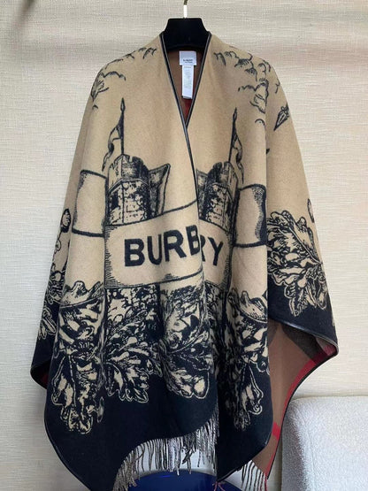 【BURBERRY バーバリー 】バーバリー最新作ナイトウォーホース両面ジャガードショールケープ‼ ️定番中の定番