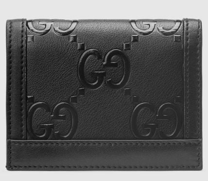 SALE★GG Deboss柄【送込GUCCI】2折中財布★黒白革/金デコ-BUYMA