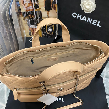 Chanel Calfskin Quilted Ultra Pocket Shopping Tote Navy AS3928