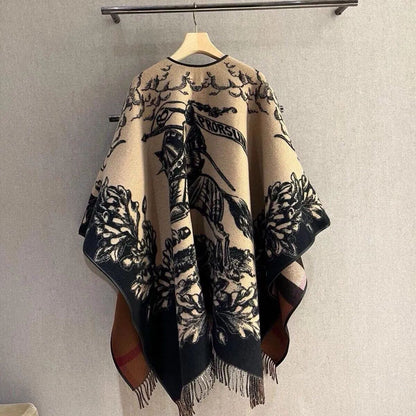 【BURBERRY バーバリー 】バーバリー最新作ナイトウォーホース両面ジャガードショールケープ‼ ️定番中の定番