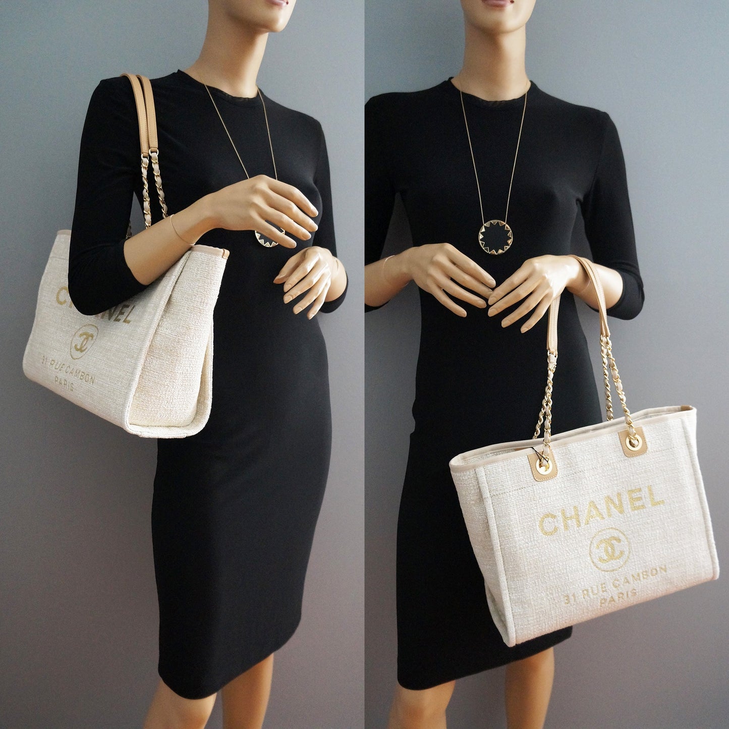 【CHANEL】シャネル SHOPPING BAG ショッピングバッグCOTTON ゴールドトーン大きい象牙