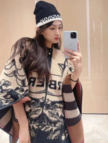 【BURBERRY バーバリー 】バーバリー最新作ナイトウォーホース両面ジャガードショールケープ‼ ️定番中の定番