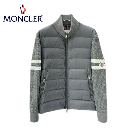 【Moncler】モンクレール 2025 スタンドカラーニットウールパッチワークダウンジャケット