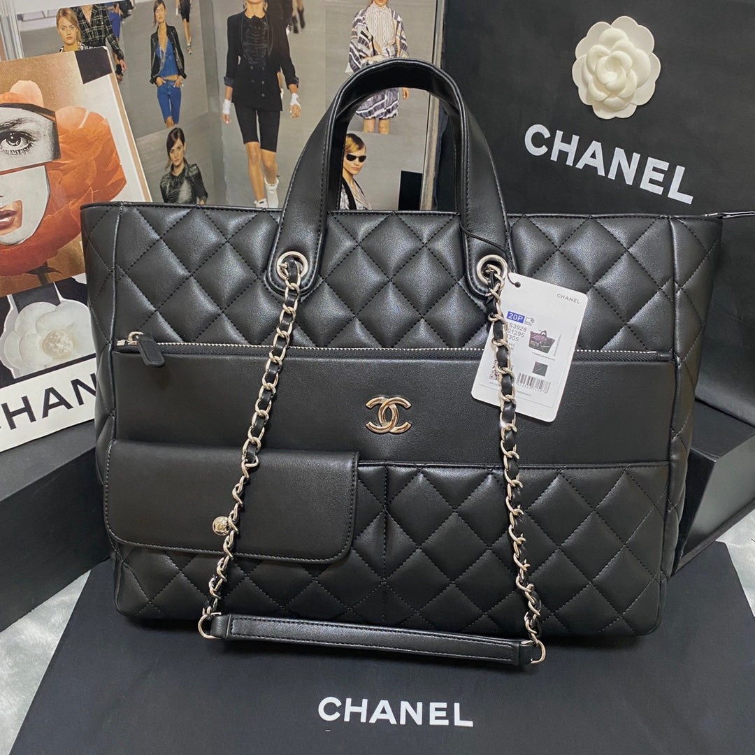 Chanel Calfskin Quilted Ultra Pocket Shopping Tote Navy AS3928