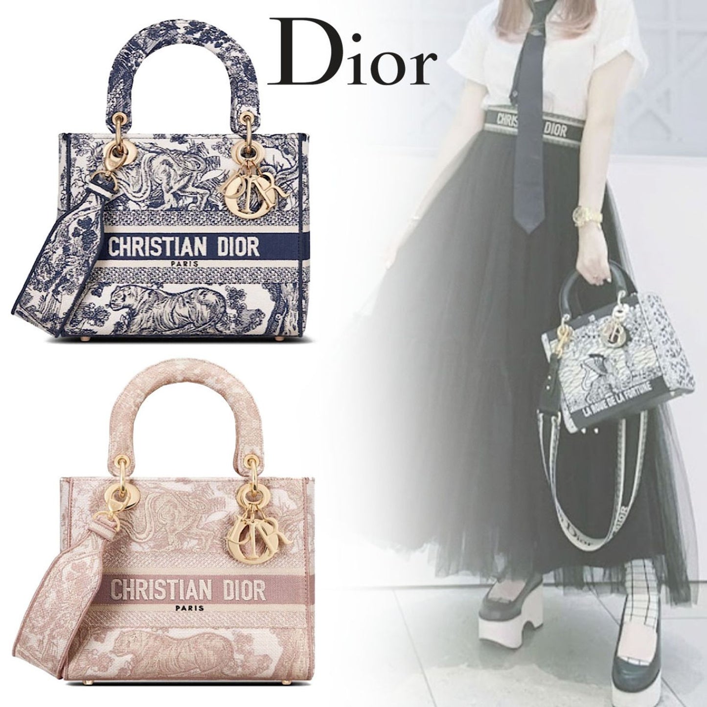 【DIOR】2種類★LADY D-LITE ミディアムバッグ★M0565OTDT_M808