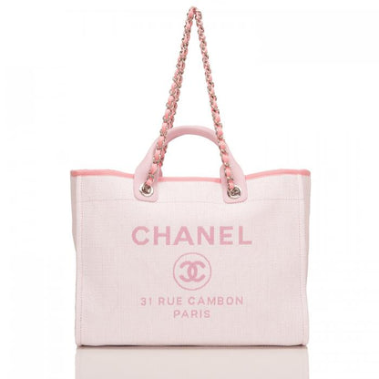 【CHANEL】PINKピンクキャンバスラージドーヴィルショッピングトートバッグ