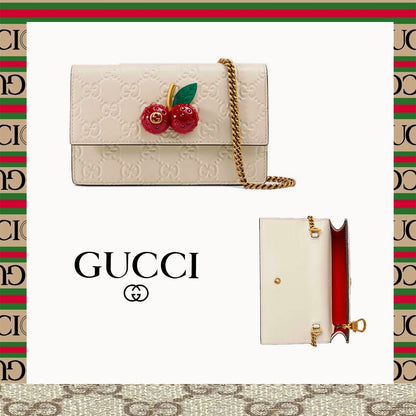 大人気♪グッチグッチシグネチャーコレクションチェリーレザーショルダークロスボディバッグミニウィメンズホワイト