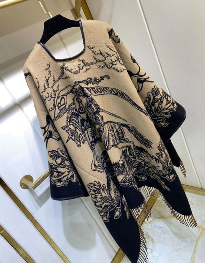 【BURBERRY バーバリー 】バーバリー最新作ナイトウォーホース両面ジャガードショールケープ‼ ️定番中の定番