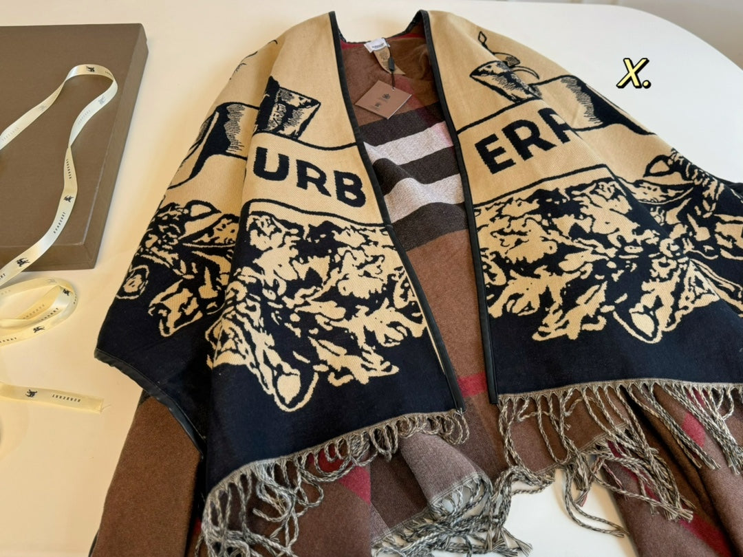 【BURBERRY バーバリー 】バーバリー最新作ナイトウォーホース両面ジャガードショールケープ‼ ️定番中の定番