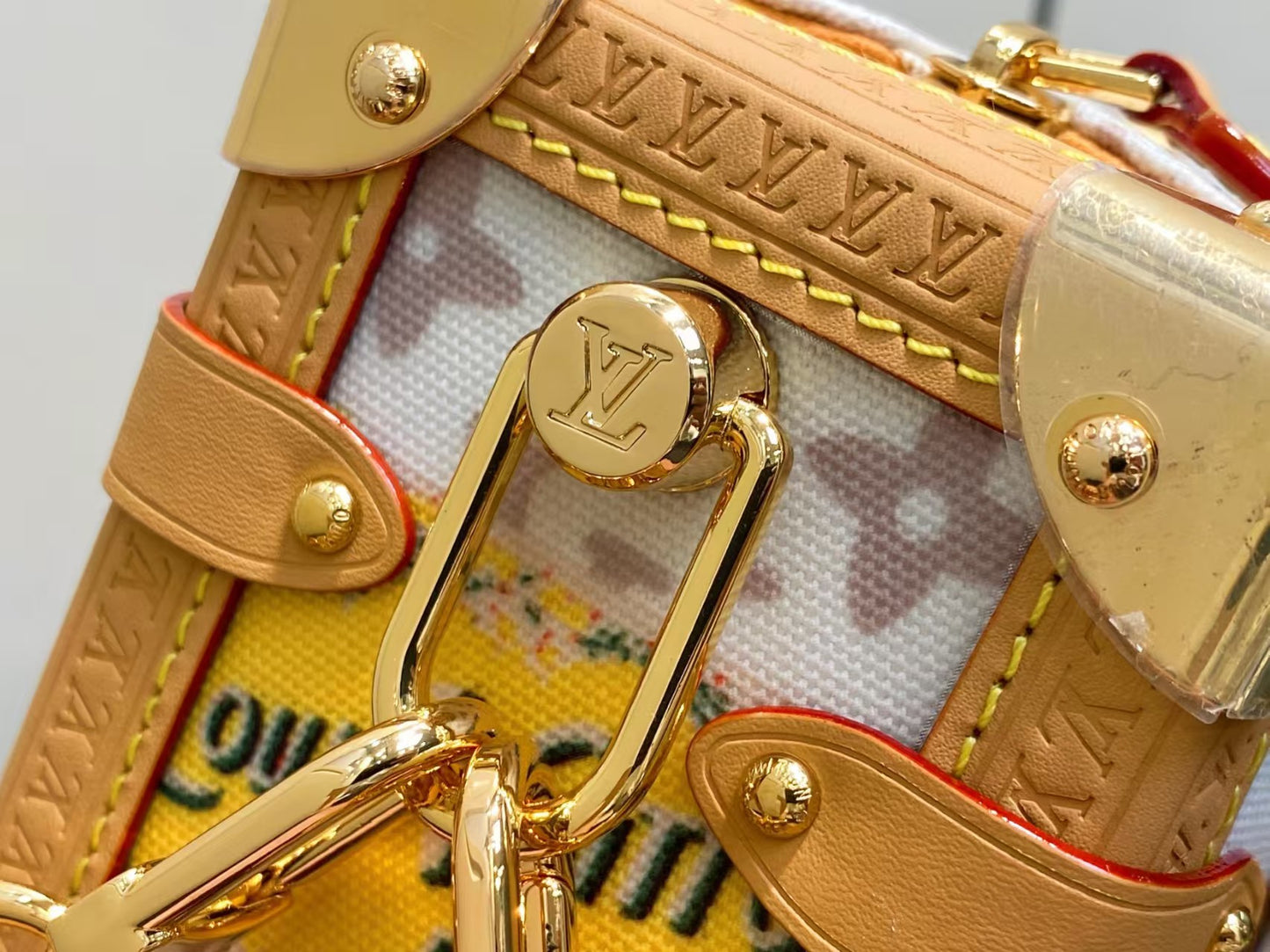 NEW L&V ハンドバッグ ボックスレザーボーダー 落書き