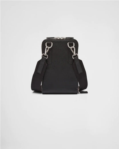 PRADA*ロゴ サフィアーノレザー スマートフォンケース ブラック