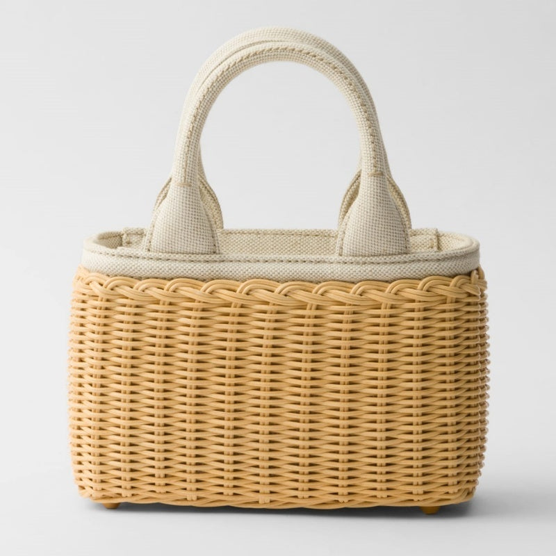 PRADA◆ウーブンファブリック キャンバス ミニ トートバッグ