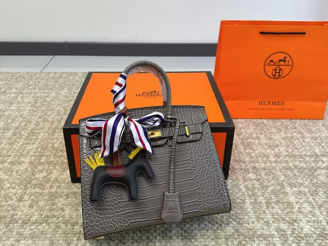 HERMES 高級ワニ革模様 プラチナバッグ