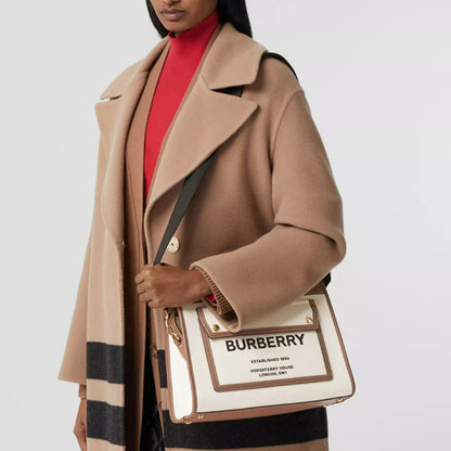 【BURBERRY】キャンバス レザー スモール ポケット トート