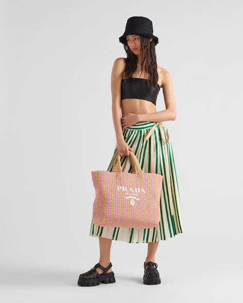 ストライプラフィア ラージトートバッグ