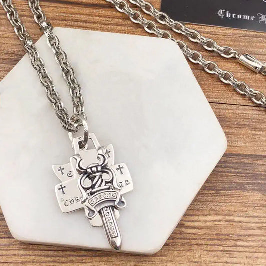Chrome Hearts(クロムハーツ)3段ソードとホーリーソードサンスクリットペンダントネックレス