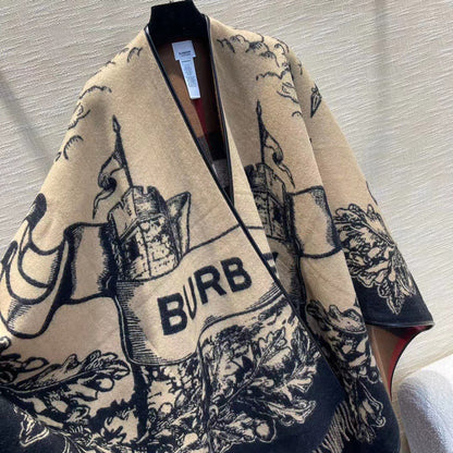 【BURBERRY バーバリー 】バーバリー最新作ナイトウォーホース両面ジャガードショールケープ‼ ️定番中の定番
