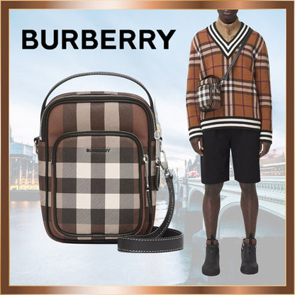 人気【BURBERRY】バーバリー チェック＆レザー ショルダーバッグ