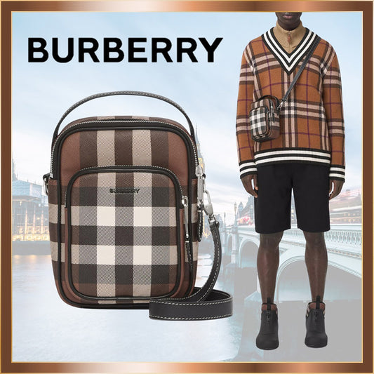 人気【BURBERRY】バーバリー チェック＆レザー ショルダーバッグ