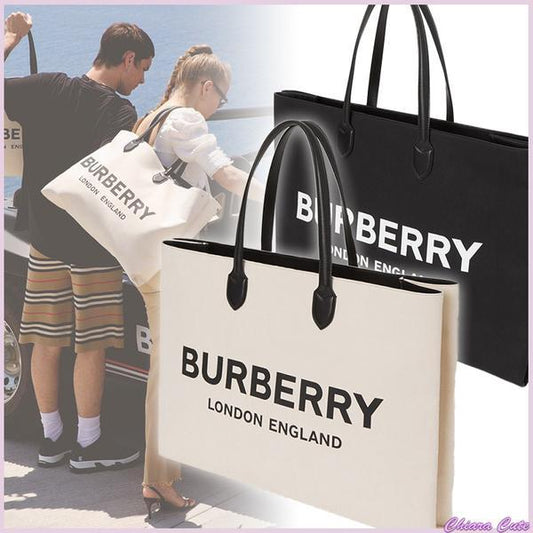 【BURBERRY】VIP価格で関送込★ロゴデティールキャンバス トート