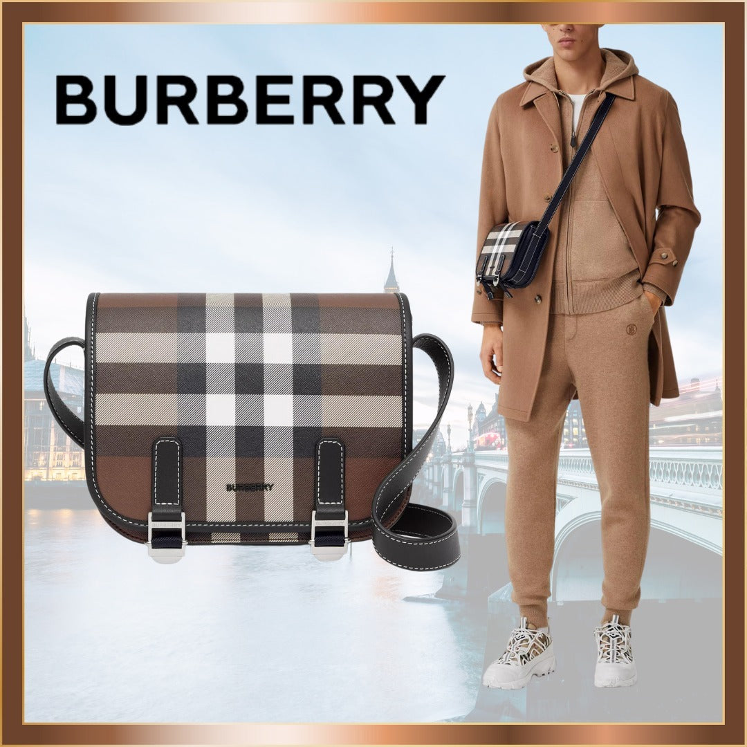 【BURBERRY】バーバリー チェック レザーメッセンジャーバッグ
