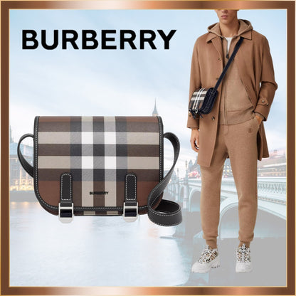 【BURBERRY】バーバリー チェック レザーメッセンジャーバッグ