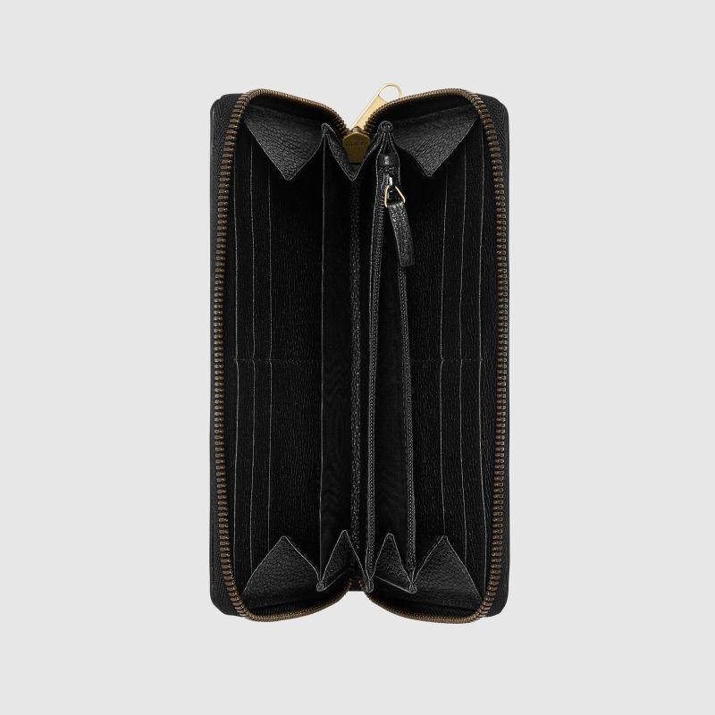 GUCCIグッチ新しいブラックレザーのロゴ印刷大容量マルチカード長財布496319 0GCAT 8163