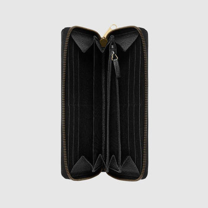 GUCCIグッチ新しいブラックレザーのロゴ印刷大容量マルチカード長財布496319 0GCAT 8163