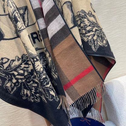 【BURBERRY バーバリー 】バーバリー最新作ナイトウォーホース両面ジャガードショールケープ‼ ️定番中の定番