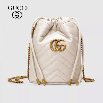 〔GGマーモント〕ミニ バケットバッグ/ホワイト レザー