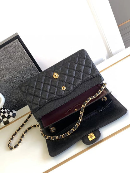 Chanel Flap Bag Carviar Leather Black Medium 1112