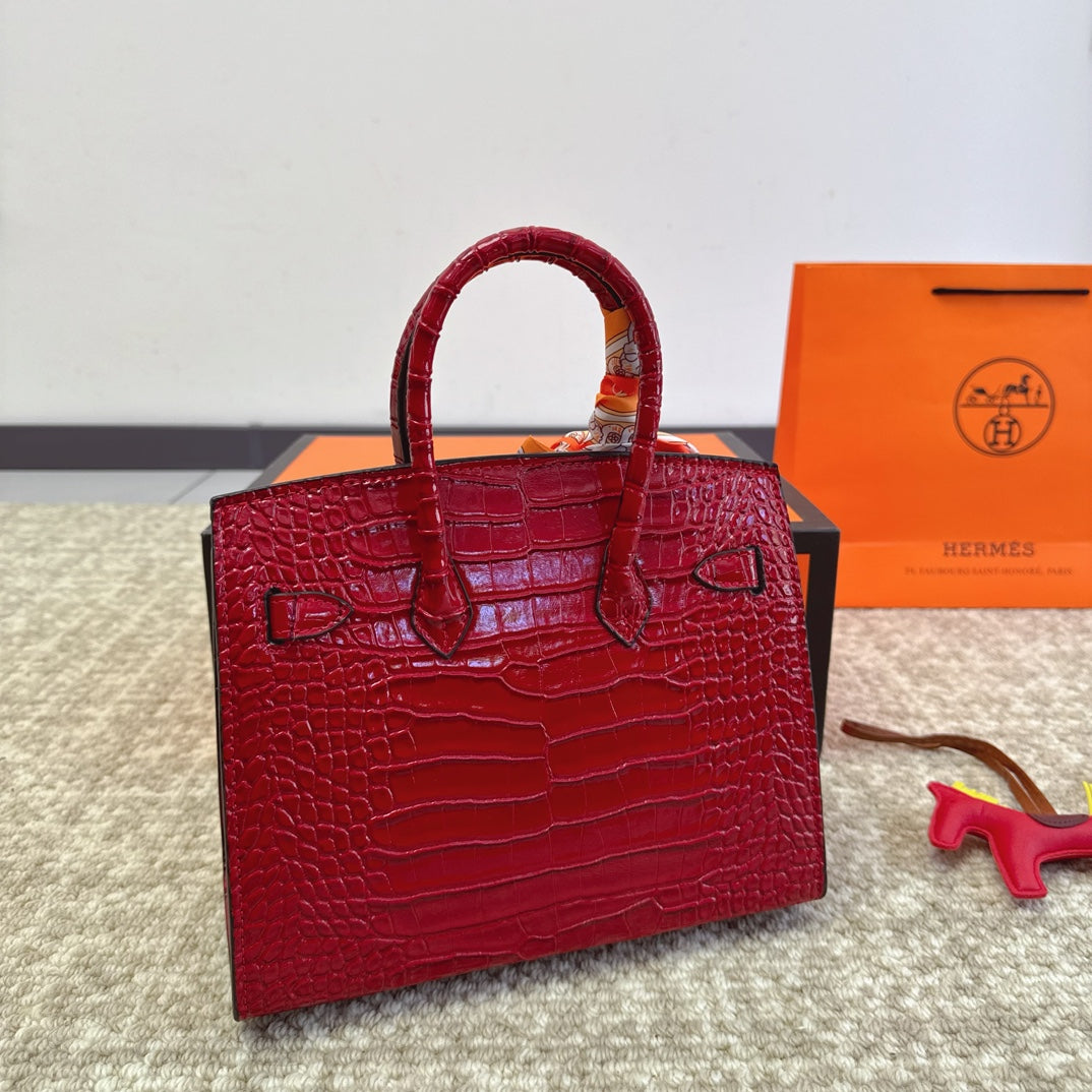 HERMES 高級ワニ革模様 プラチナバッグ