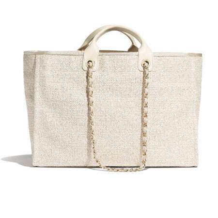 【CHANEL】シャネル SHOPPING BAG ショッピングバッグCOTTON ゴールドトーン大きい象牙