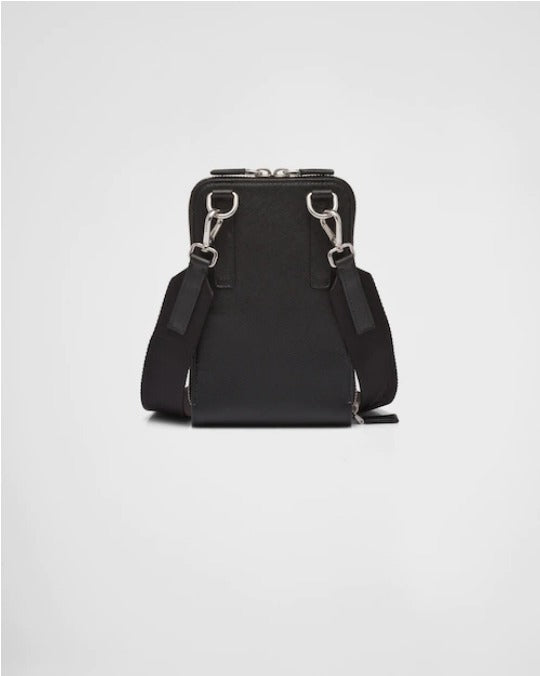 PRADA*ロゴ サフィアーノレザー スマートフォンケース ブラック