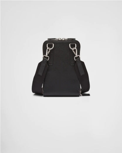 PRADA*ロゴ サフィアーノレザー スマートフォンケース ブラック