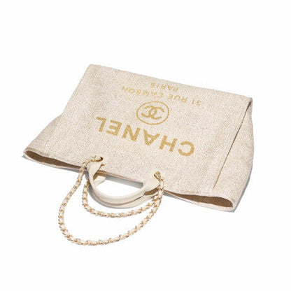 【CHANEL】シャネル SHOPPING BAG ショッピングバッグCOTTON ゴールドトーン大きい象牙